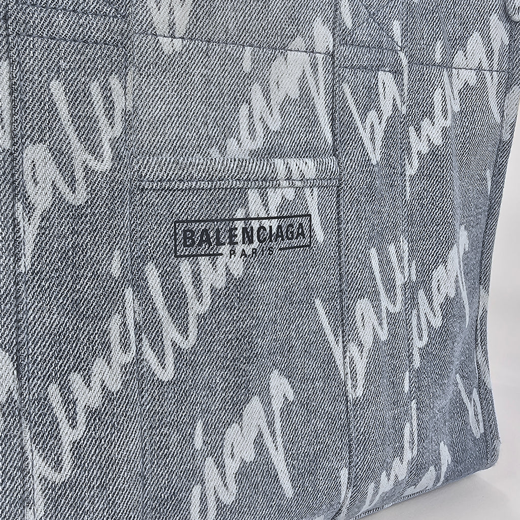 Balenciaga Hardware Tote Bag in denim logato grigio