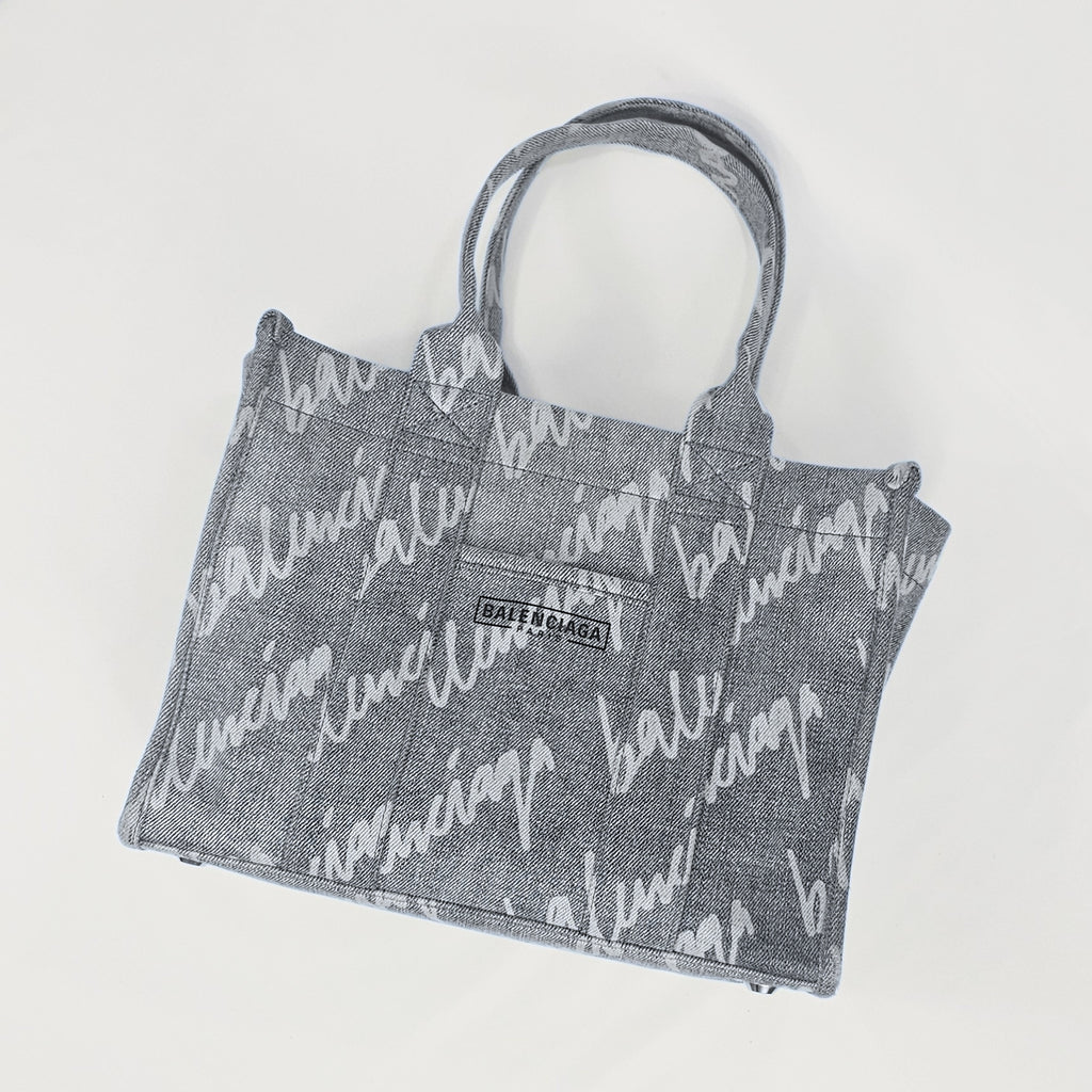 Balenciaga Hardware Tote Bag in denim logato grigio