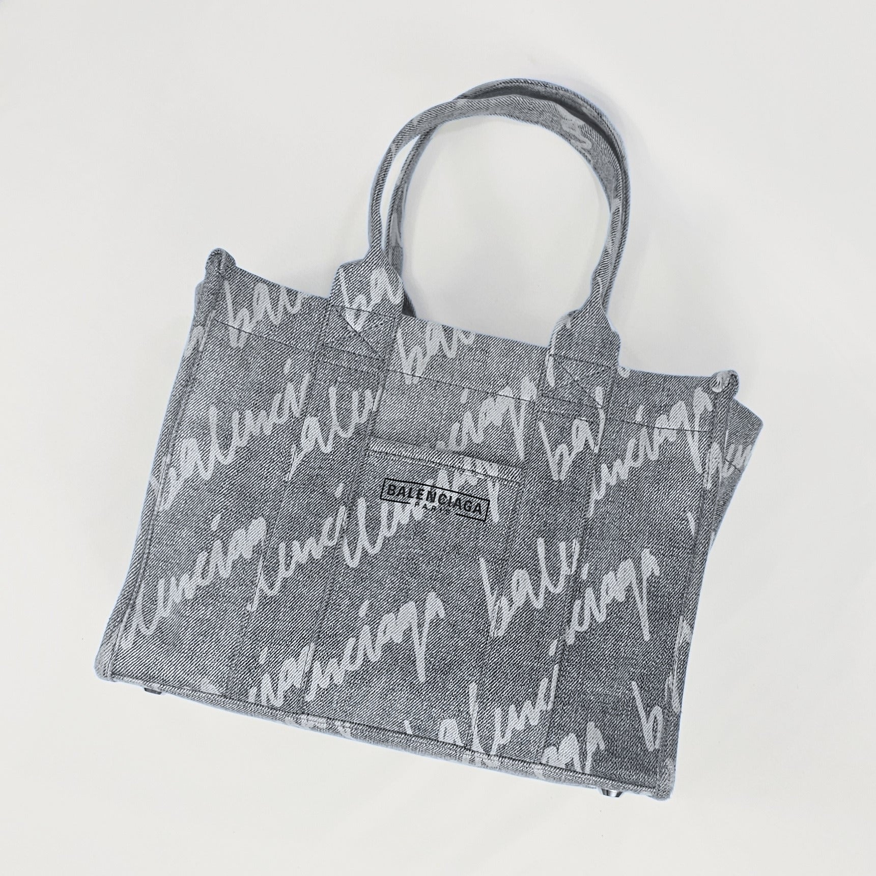 Balenciaga Hardware Tote Bag in denim logato grigio