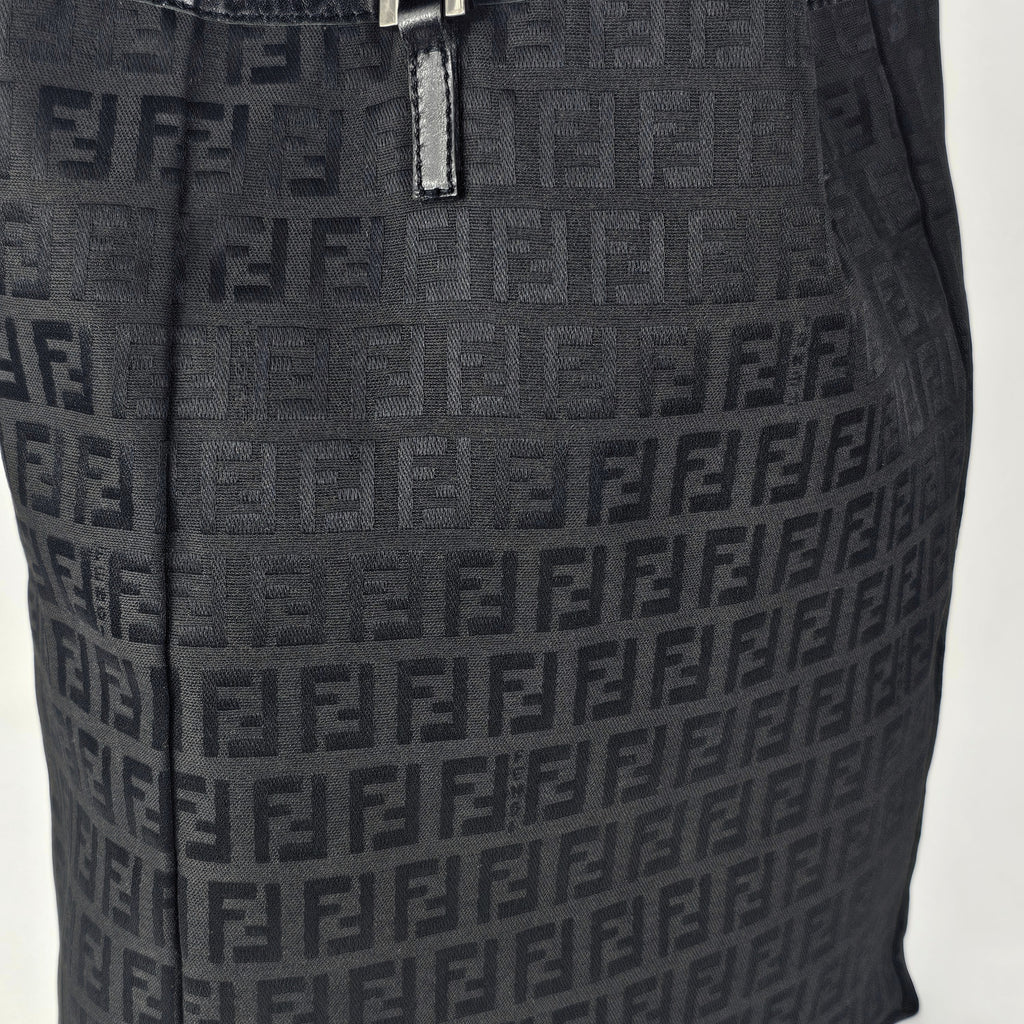 Fendi Tote Bag Vintage Zucchino in tela e pelle nera