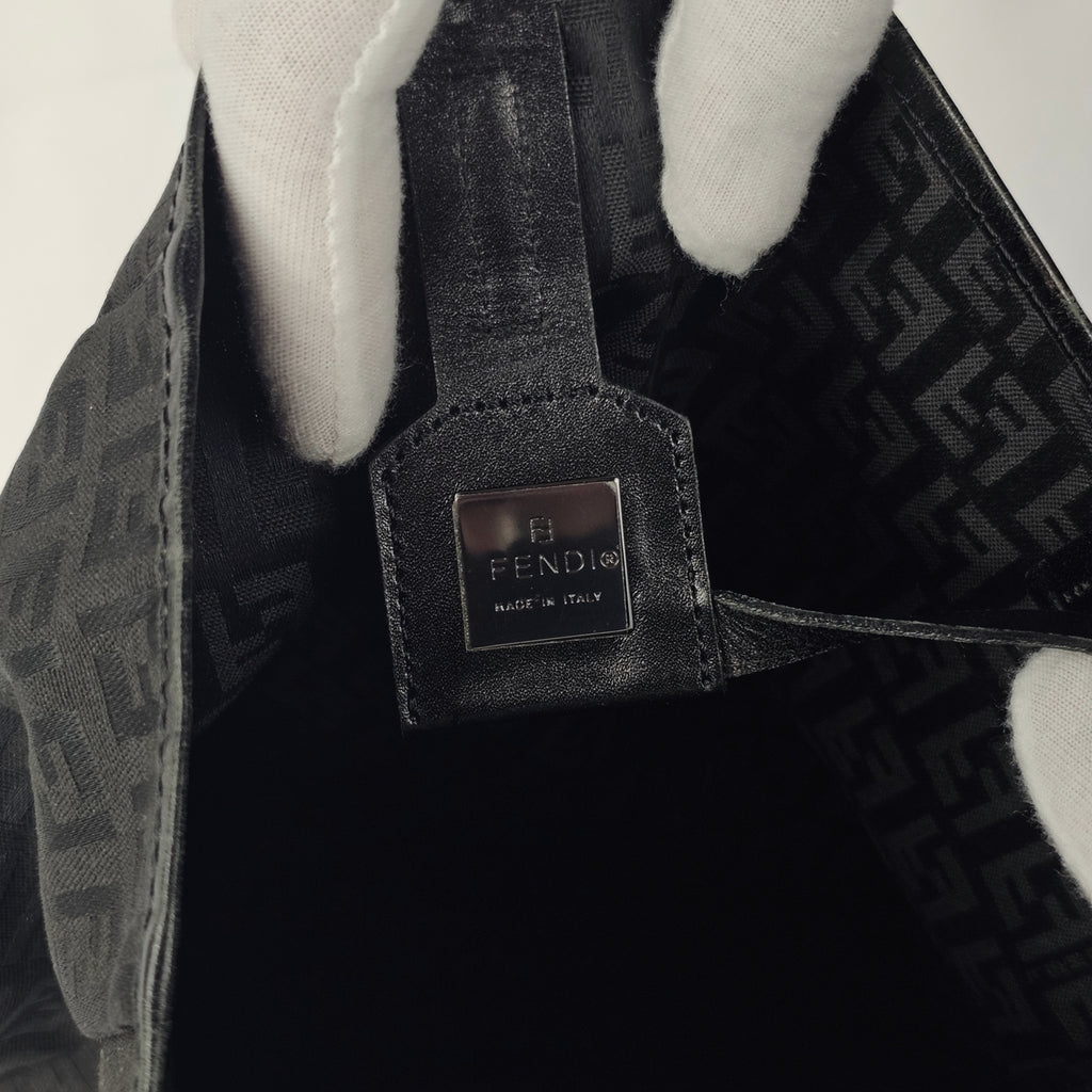 Fendi Tote Bag Vintage Zucchino in tela e pelle nera