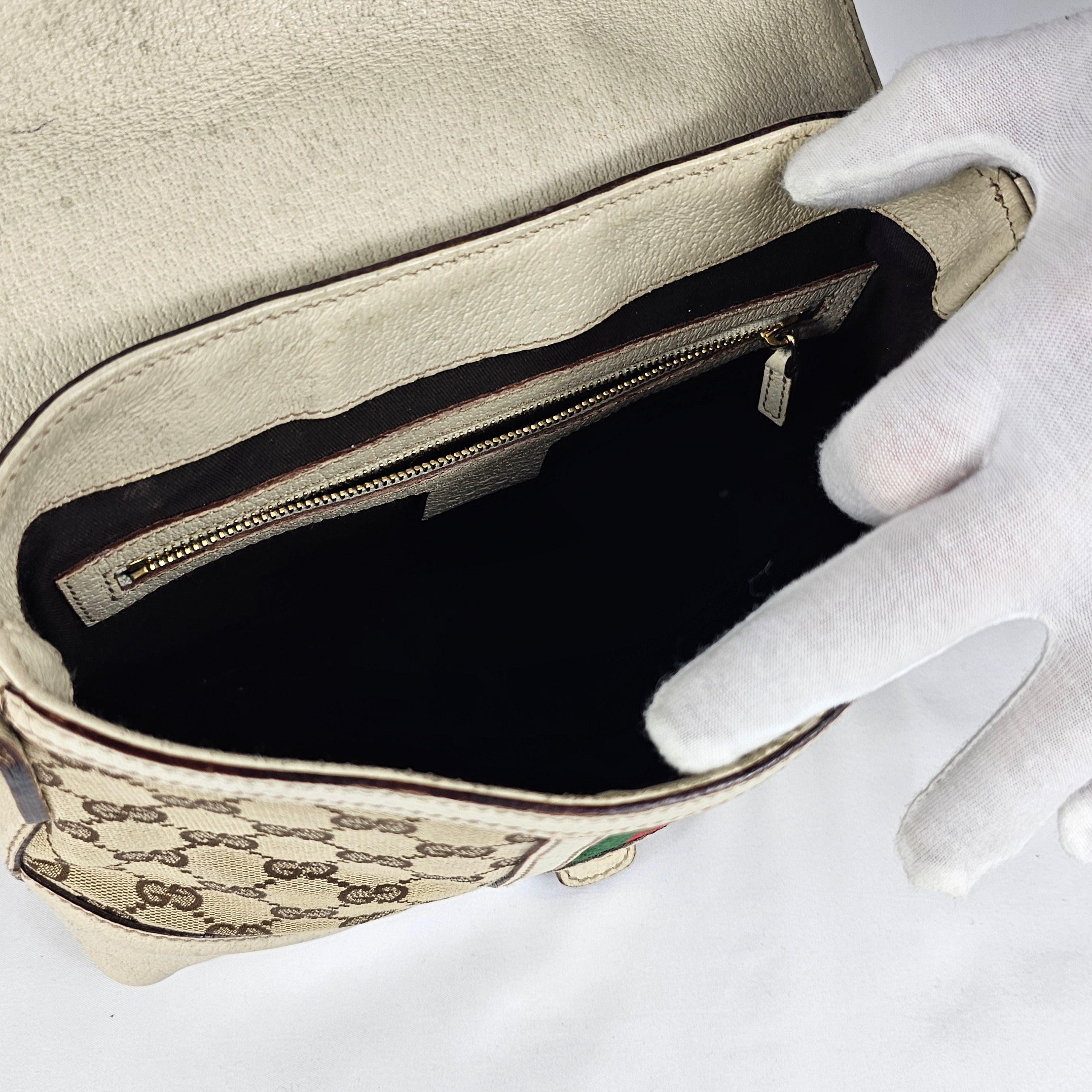 Gucci Treasure Vintage in tela GG e pelle bianca