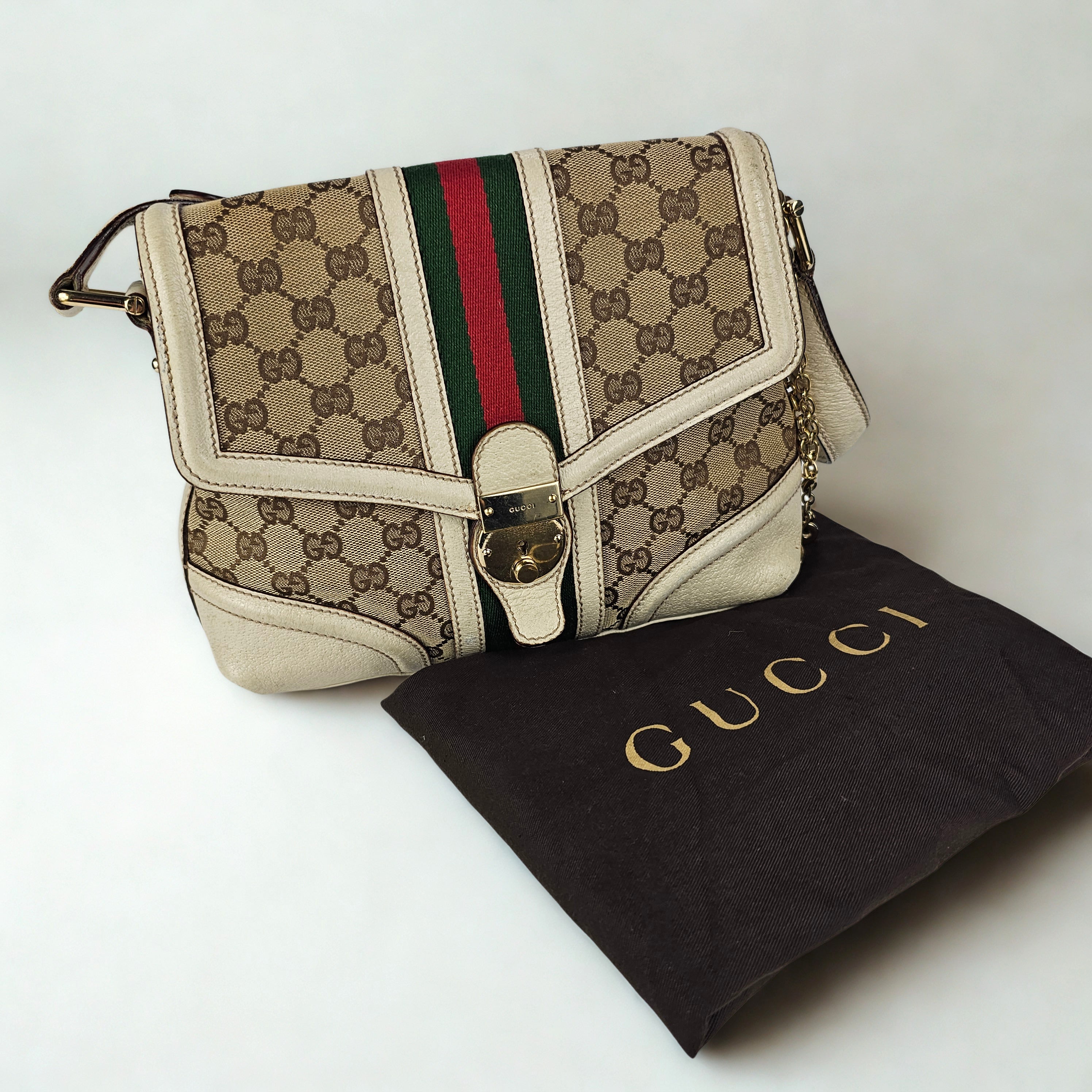 Gucci Treasure Vintage in tela GG e pelle bianca