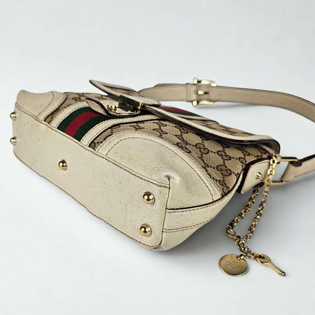 Gucci Treasure Vintage in tela GG e pelle bianca