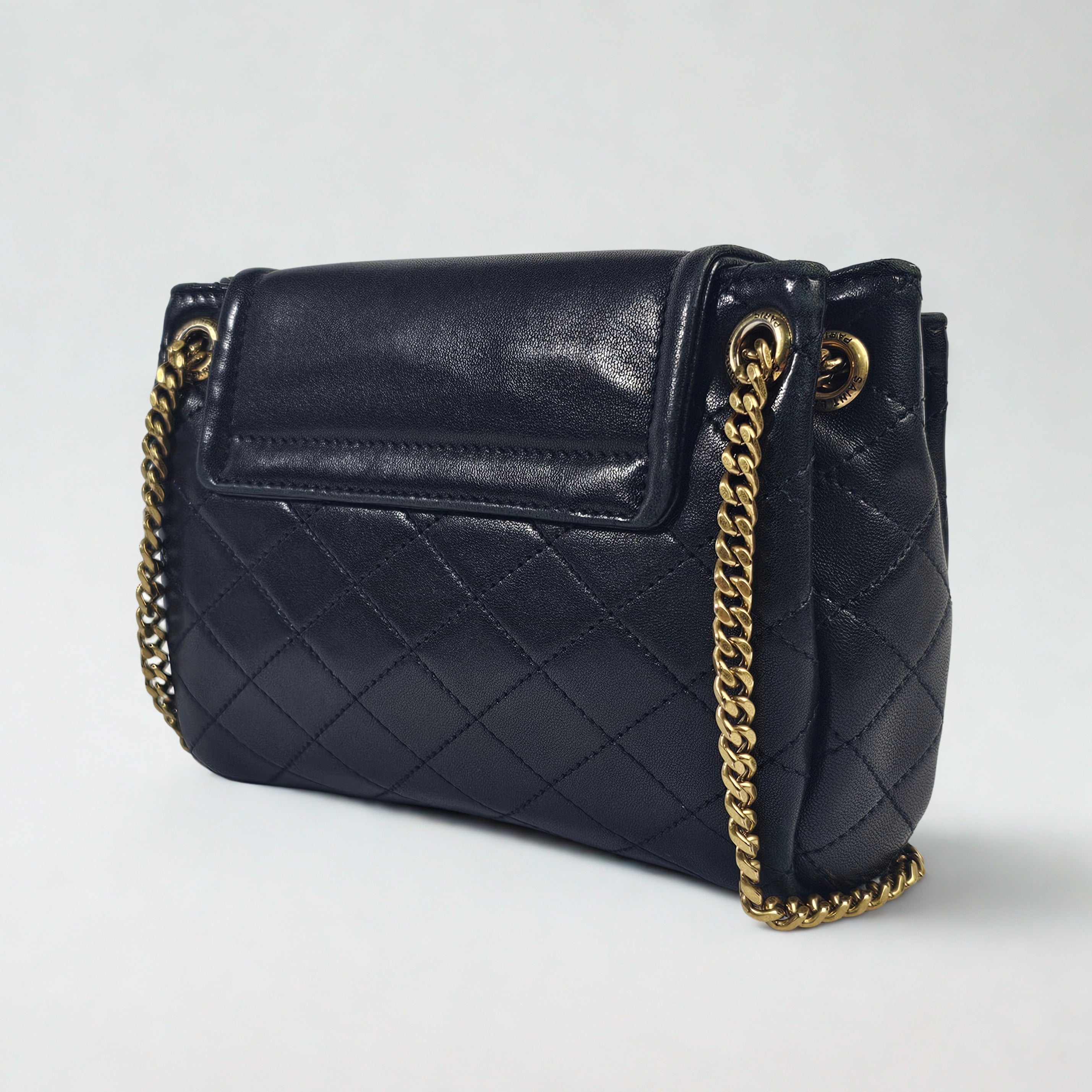 Saint Laurent Mini Nolita in pelle nera trapuntata con finiture oro